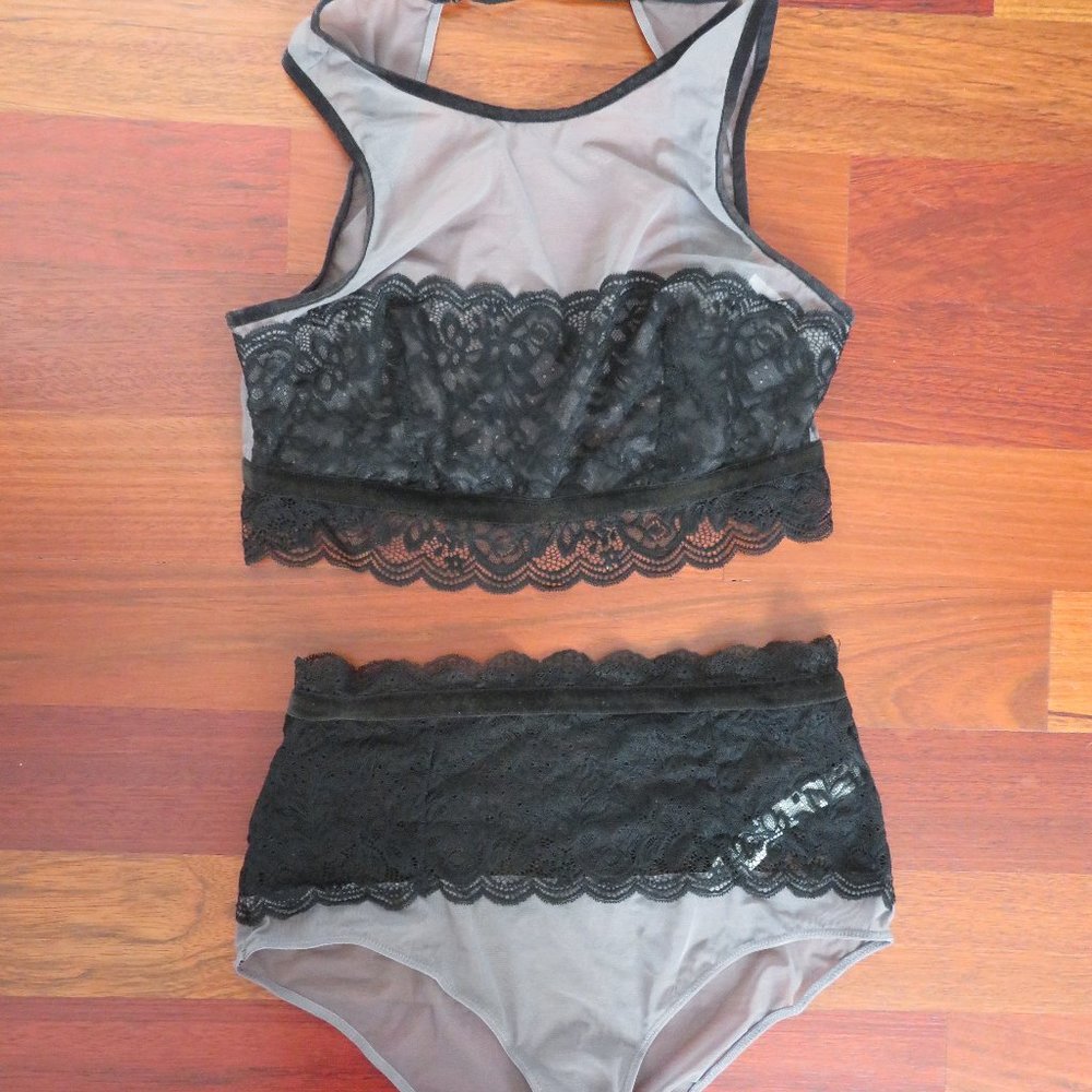 NWT Adore Me Gray & Black Bra Panty Set